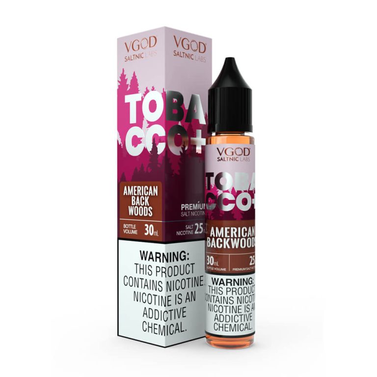 Uygun fiyatlı VGOD Tobacco Plus American Backwoods, klasik tütün tadını yüksek salt nikotin ile buluşturan premium likit.