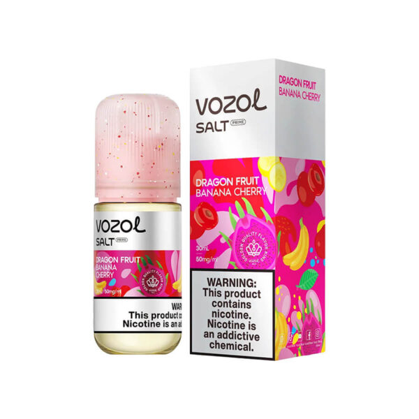 Uygun fiyatlı Vozol Dragon Fruit Banana Cherry, ejder meyvesi ve kiraz aromalarıyla salt nikotin keyfi sunar.