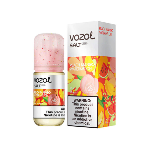 Vozol Peach Mango Watermelon salt likit, şeftali mango karpuz karışımını uygun fiyatla pod sistemlerde sunar.