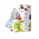 Uygun fiyatlı Saltica Apple Ice, kırmızı elma ve vanilya krema lezzetini buz ferahlığıyla birleştiren salt nikotin likitidir.