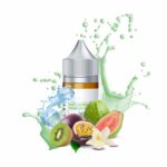 Kivi, guava ve çarkıfelek meyvesinin tropikal uyumunu vanilya ve krema ile buluşturan uygun fiyatlı salt nikotin likit.