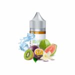 Kivi, guava ve çarkıfelek meyvesinin tropikal uyumunu vanilya ve krema ile buluşturan uygun fiyatlı salt nikotin likit.
