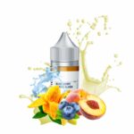 Uygun fiyatlı salt nikotin likiti, yaban mersini ve şeftaliyi mango ile krema ve ferah slush tadında birleştirir.