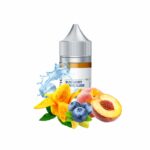 Uygun fiyatlı salt nikotin likiti, yaban mersini ve şeftaliyi mango ile krema ve ferah slush tadında birleştirir.