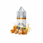 Ceviz, kurabiye ve muz aromalı Saltica Boss Reserve salt likit, uygun fiyatlı 35mg ve 50mg seçenekleriyle sunulur.