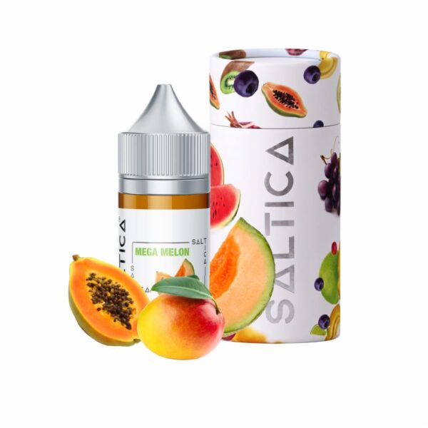 Uygun fiyatlı tropikal mango, papaya ve kavun aromalı Saltica Mega Melon salt likit.